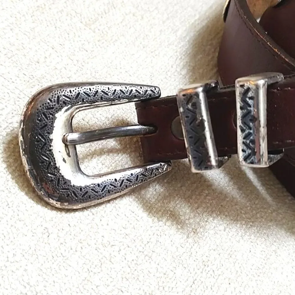 Brighton Men's Brown Leather Belt with Silver Buckle and Tip Size 42